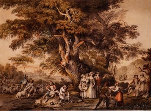 Sommer: Schafschur, ca. 1780
