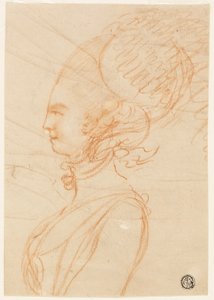 Halbprofilporträt einer Frau nach links blickend von George Romney