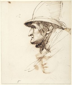 Kopf eines Mannes im Profil mit großem Hut von George Romney