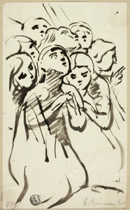 Kniende Figuren, die sich zusammenkauern von George Romney