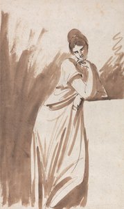 Dame lehnt an einer Säule - (Möglicherweise eine Skizze für Miss Woodley) von George Romney