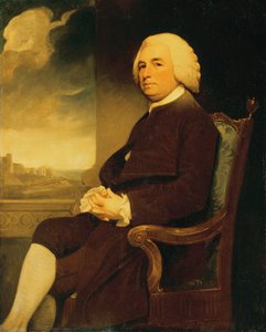 Porträt von Michael Russell, sitzend, mit Dover Castle im Hintergrund von George Romney