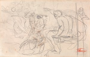 Möglicherweise sitzende Figur, die ein Urteil über eine kniende Figur spricht von George Romney