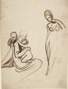 Sitzende Frau mit zwei Kindern und stehende Frau von George Romney