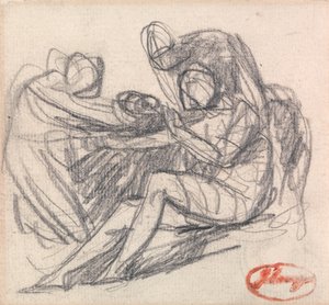 Zwei Figuren helfen einer sitzenden Figur von George Romney