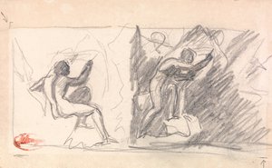 Zwei Skizzen: Sitzender männlicher Akt, Rückansicht; Stehende Figur, gestikulierend von George Romney