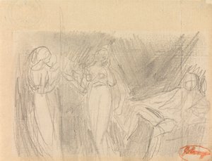Zwei Frauen und ein sitzender Mann von George Romney
