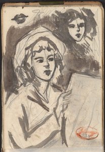 Frau beim Lesen und Gesichtsstudie von George Romney