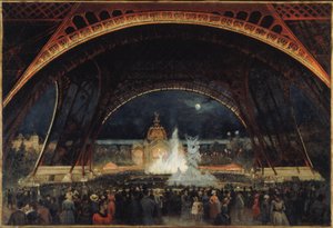 Nachtfest auf der Weltausstellung von 1889, unter dem Eiffelturm