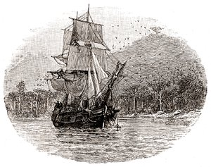 Die Hispaniola ankert vor der Insel von George Roux