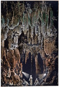 Die Lampen wurden an einem Lavavorsprung aufgehängt in „Reise zum Mittelpunkt der Erde“ von Jules Verne
