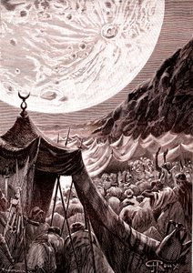 Der Mond in der Wüste von Nubien, SUDAN. Muslime beten. 1888 (Stich) von George Roux