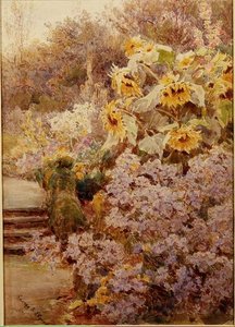 Sonnenblumen in einem Staudenbeet von George Samuel Elgood