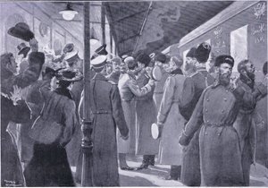 Der Zar verabschiedet sich von Offizieren der Kaiserlichen Garde, Illustration aus Cassells Geschichte des Russisch-Japanischen Krieges Band 1, ca. 1900 von George Soper