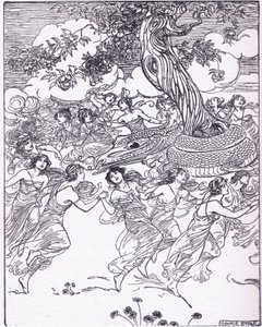 Hand in Hand um den verzauberten Baum tanzend, aus The Heroes, veröffentlicht von George Allen und Unwin 1929
