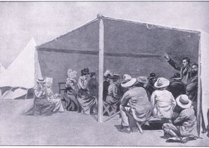 Gottesdienst in einem Buren-Flüchtlingslager, aus After Pretoria: Der Guerillakrieg veröffentlicht von Harmsworth Bros Limited, 1901 von George Soper