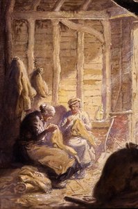 Säcke nähen in der Scheune von George Soper