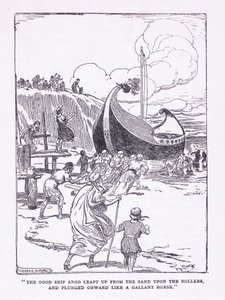 Das gute Schiff Argo sprang von den Sandrollen und stürzte vorwärts wie ein tapferes Pferd, aus The Heroes, veröffentlicht von George Allen und Unwin 1929