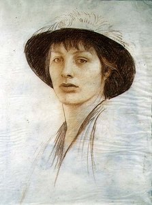Mädchen mit einem Federhut von George Spencer Watson