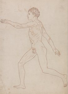 Vergleichende anatomische Darstellung der Struktur des menschlichen Körpers mit der eines Tigers und eines gewöhnlichen Huhns: Menschliche Figur, Seitenansicht (Umrissstudie) von George Stubbs
