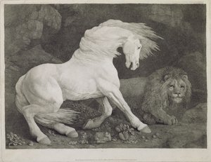 Ein von einem Löwen erschrecktes Pferd, graviert vom Künstler, veröffentlicht 1788