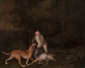 Freeman, der Wildhüter des Earl of Clarendon, mit einem sterbenden Reh und einem Hund, 1800 von George Stubbs