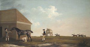 Gimcrack auf Newmarket Heath, mit einem Trainer, einem Stallburschen und einem Jockey, 1765 von George Stubbs