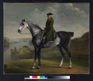 Joseph Smyth Esquire, Leutnant des Whittlebury-Waldes, Northamptonshire, auf einem Apfelschimmel, ca. 1762-64