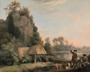 Zwei Herren auf der Jagd, mit Blick auf Creswell Crags, vor Ort aufgenommen, ca. 1767