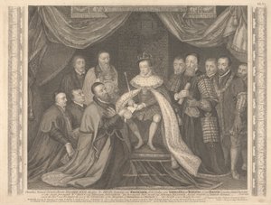 König Edward VI. überreicht die Charta für Bridewell an Sir George Barnes von George Vertue