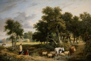 Landschaft - Vieh überquert einen Bach von George Vincent