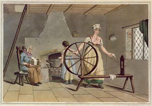 Frau beim Spinnen, aus 