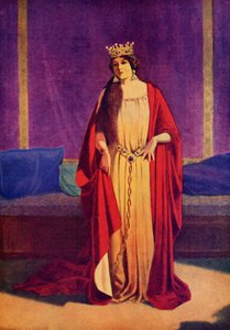 Sie zeigte ein breites goldenes Band um ihre Taille und eine goldene Kette, die sie an den Boden fesselte, aus 
