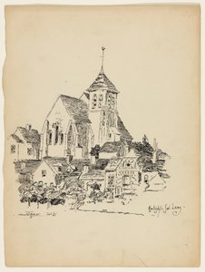 Kirche in Montigny-Sur-Loing, Frankreich, Reiseskizze von George Washington Maher