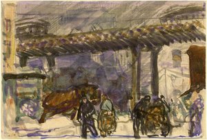Ein Wintertag - Unter der Hochbahn in der Nähe der Brooklyn Bridge, ca. 1907 von George Wesley Bellows