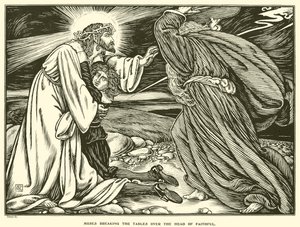 Moses zerbricht die Tafeln über dem Kopf des Gläubigen von George Woolliscroft Rhead