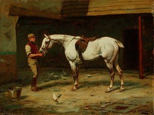 Pferdeknecht im Stallhof von George Wright