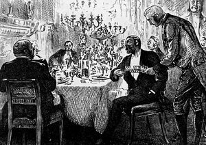 Eine Oberschichtfamilie am Tisch von George du Maurier