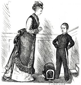 Karikatur eines unverschämten Kindes, das seiner Mutter nicht gehorcht von George du Maurier