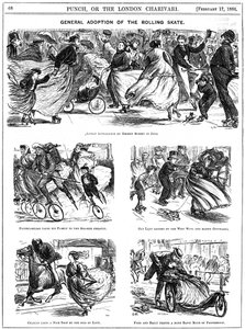 Allgemeine Einführung des Rollschuhs. George du Maurier Karikaturen aus Punch von George du Maurier