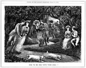 Zunehmende Beliebtheit des Rollschuhs. George du Maurier Karikatur aus Punch