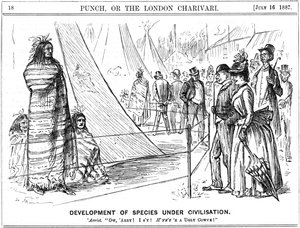 Das alte evolutionäre Argument über Natur oder Erziehung. Es wäre mutig, auf dieser Grundlage zu einem Schluss zu kommen. George du Maurier Karikatur aus Punch, London von George du Maurier