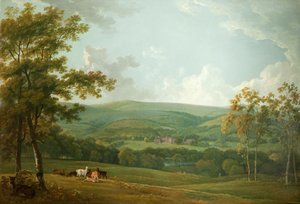 Eine entfernte Ansicht von Towneley Hall, ca. 1777 von George the Elder Barret