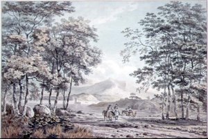 Landschaft mit Fluss und Figuren