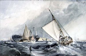 Alte Kriegsschiffe vor Anker: Boote im Sturm