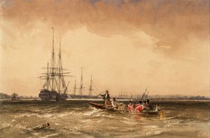 Auf der Medway (Marines gehen zur Indiaman, Northfleet) von George the Elder Chambers