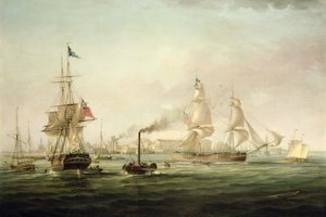 Ansicht des Hafens von Hull mit der Spartan von George the Elder Chambers