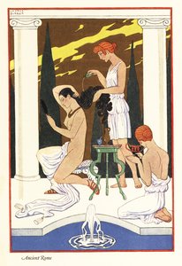 Eine Sklavin gießt duftendes Öl auf das Haar ihrer Herrin, altes Rom 1928 von Georges Barbier