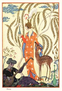 Eine Frau hält eine Parfümflasche, altes Persien von Georges Barbier