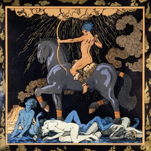 Derjenige, der das schwarze Pferd reitet, ca. 1917-1920 von Georges Barbier
